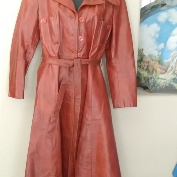 Ladies Brown Leather Long Coat - Picture 4 of 14